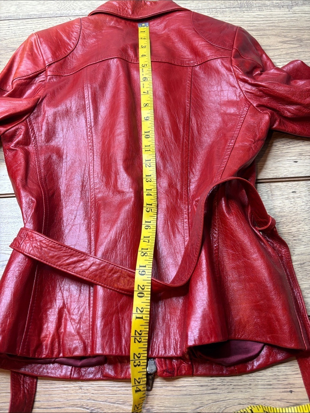 A. Raspini Vera Pelle Red Leather Belted Utility Jacket Size Medium NWT - Picture 11 of 12